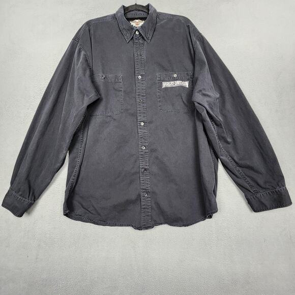Vintage Harley-Davidson Shirt Mens 2XL Tall Black Button Down Long Sleeve 00s - Picture 1 of 16